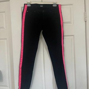 Hudson Designer black skinny jeans with hot pink side stripe